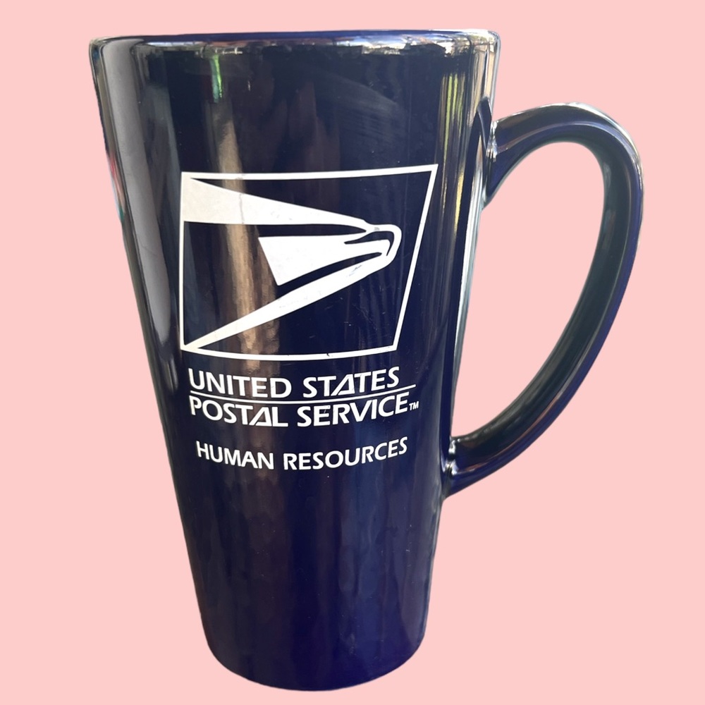United States Postal Service Human Resources Tall Blue Coffee Mug Vintage Item